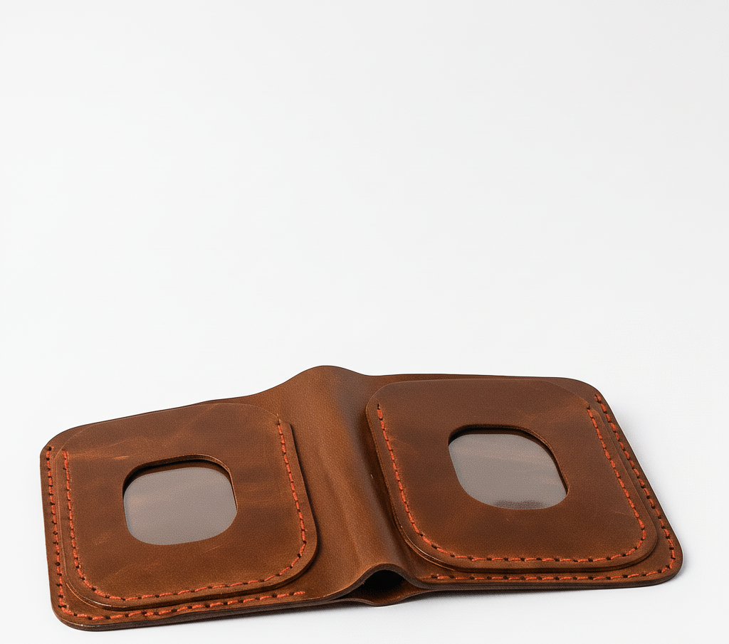 Brown leather wallet on a white background