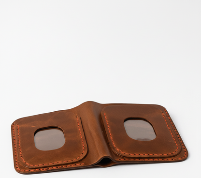 Brown leather wallet on a white background